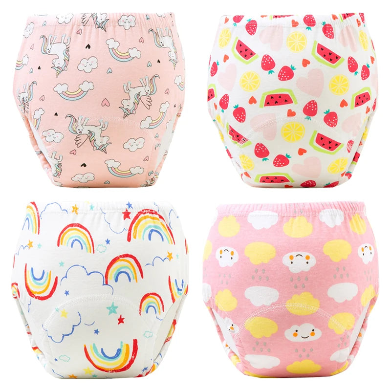 4PCS Reusable Cotton Baby Diapers for Potty Training