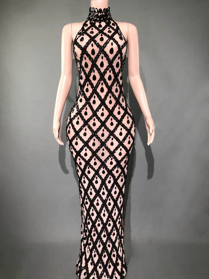 Sparkly Rhinestones Sleeveless Evening Dress for Women