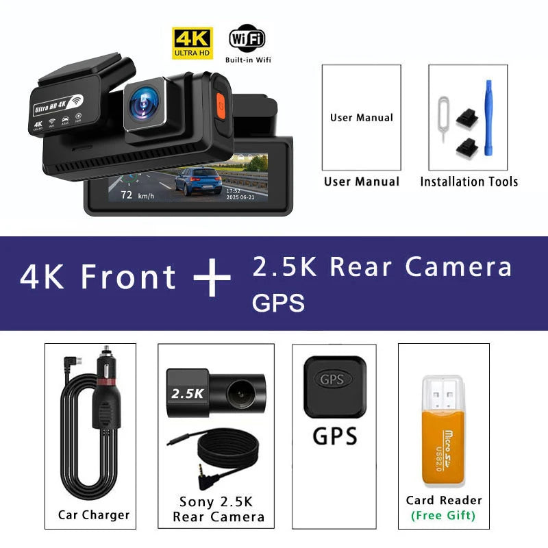 ADAS Dash Cam 4K 2.5K GPS WiFi Night Vision Mini