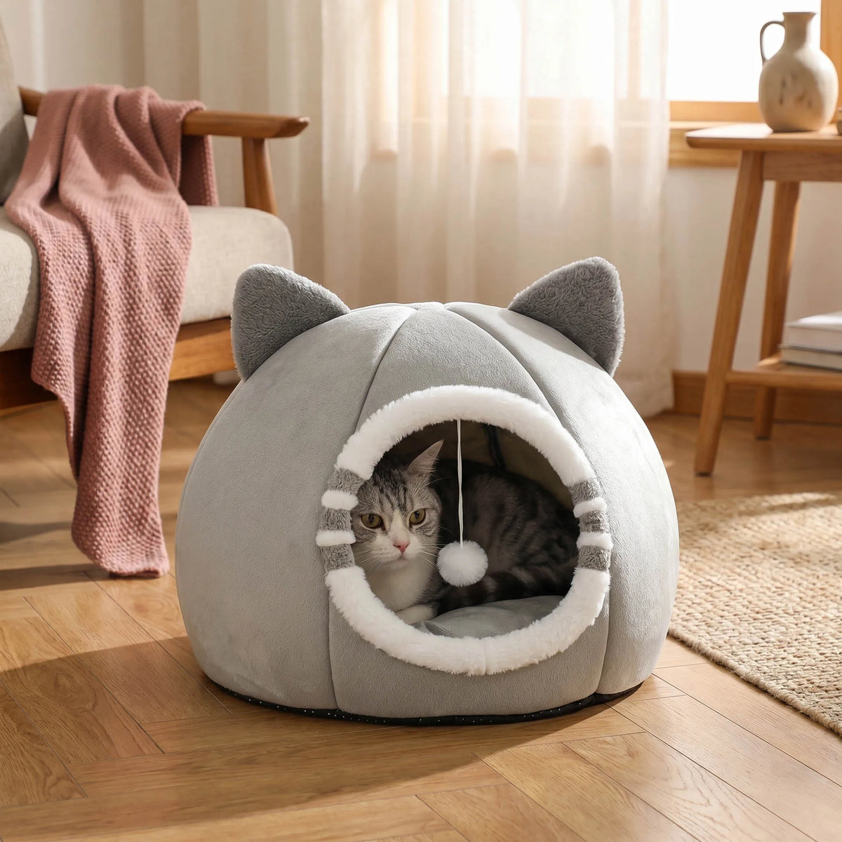 Deep Sleeping Cat Bed Cave Nest Plush Soft Mat