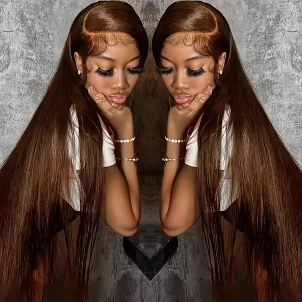 Bone Straight Lace Frontal Wig Chocolate Brown 18-46 Inch