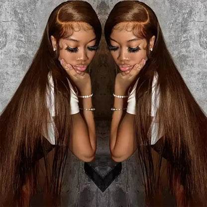 Bone Straight Lace Frontal Wig Chocolate Brown 18-46 Inch