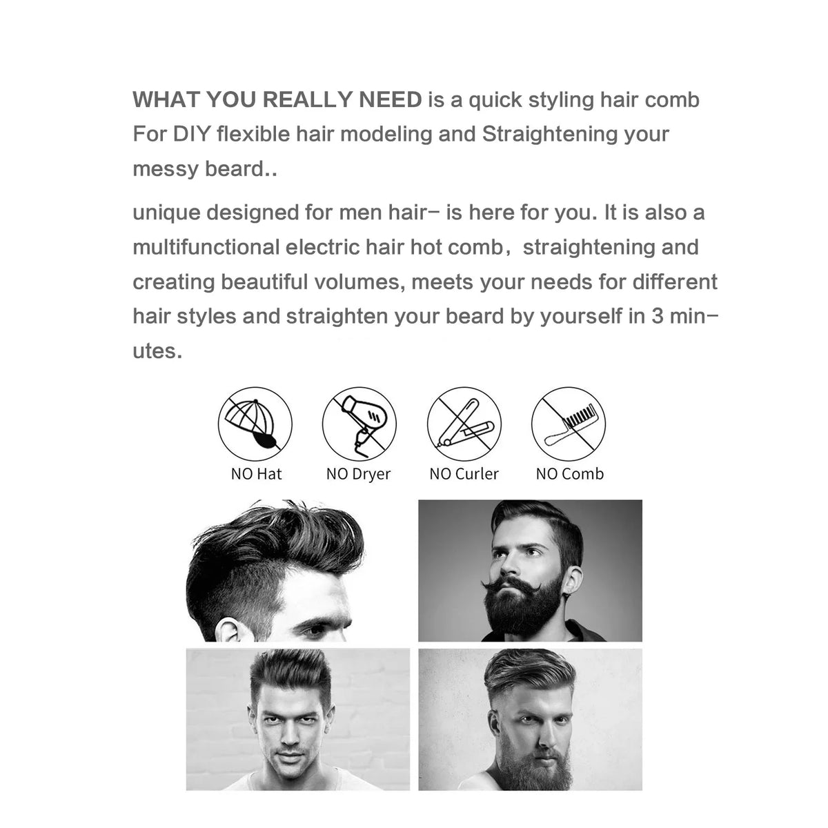 Men's Electric Beard Straightener Brush Wet and Dry Styler