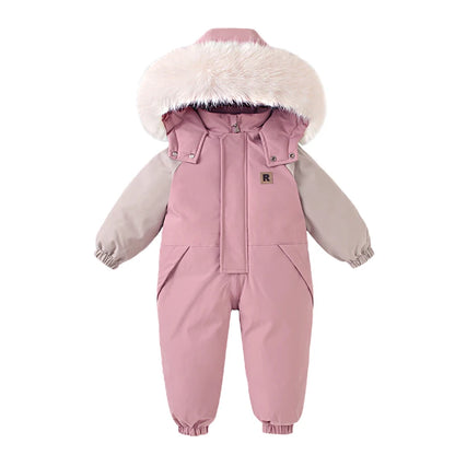 Winter Baby Ski Suit Plus Velvet Jumpsuit Waterproof