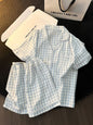 Japanese Minimalist Women's Pink Plaid Pajamas