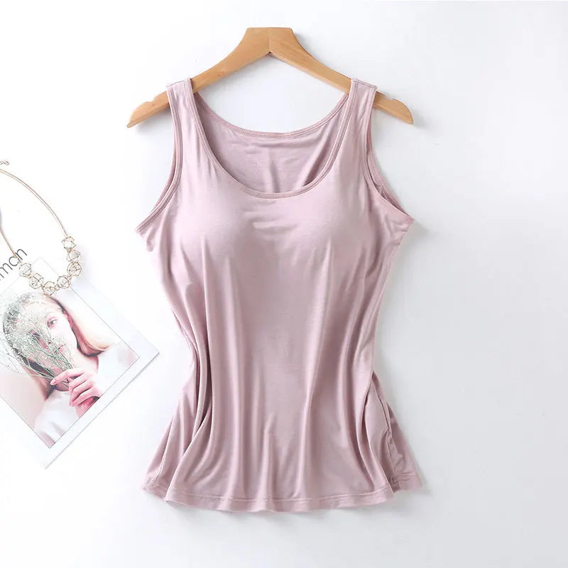 Women's Slim Fit Tank Top with Built-In Bra
