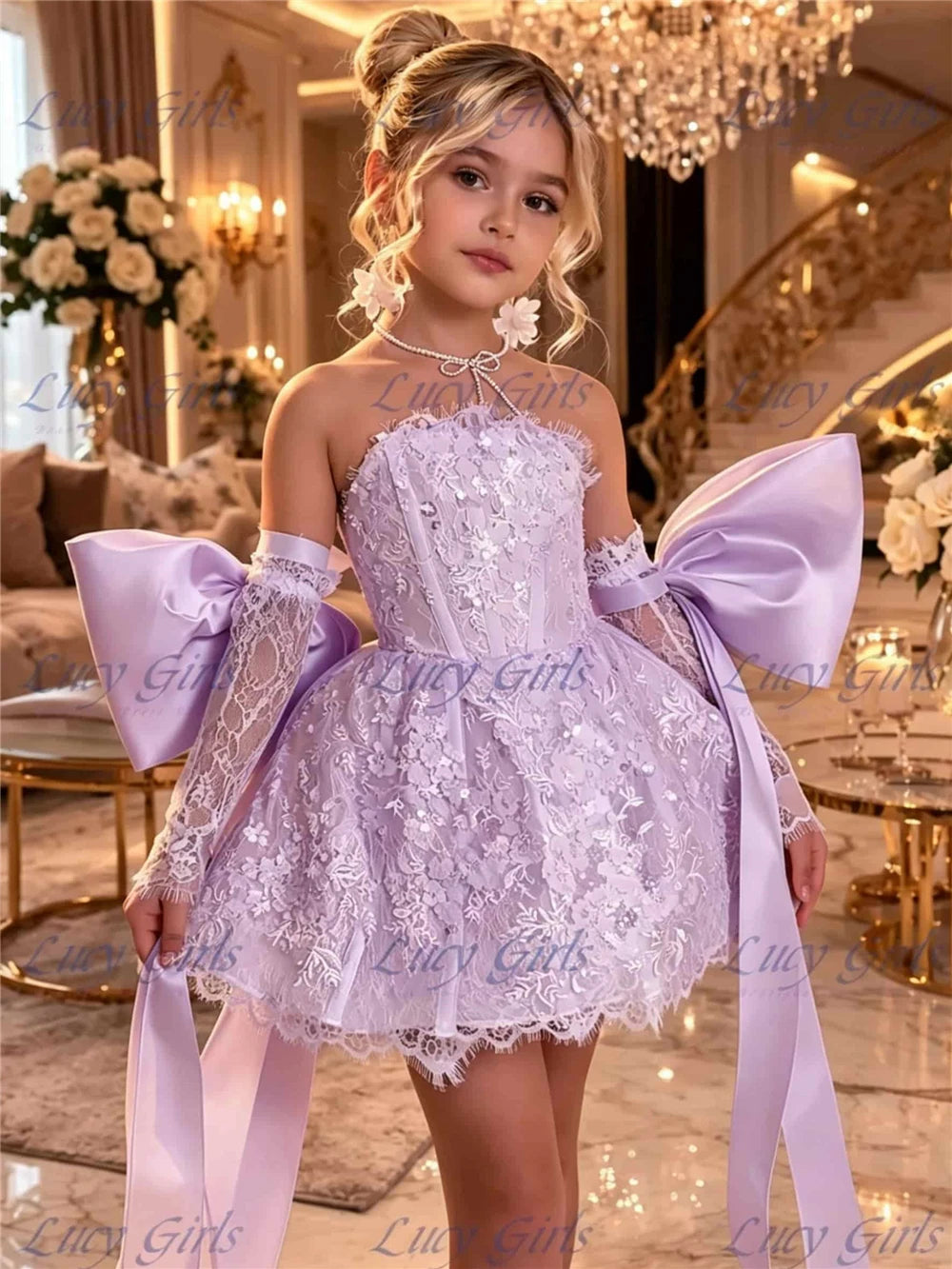 Flower Girl Dress Lace and Satin for Weddings and Birthdays