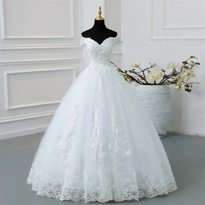 Off Shoulder Plus Size Wedding Dress Tulle and Organza