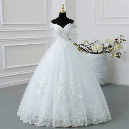 Off Shoulder Plus Size Wedding Dress Tulle and Organza