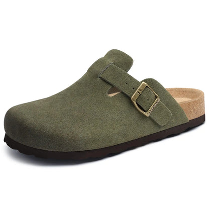 Genuine Leather Clogs with Cork Footbed for Women