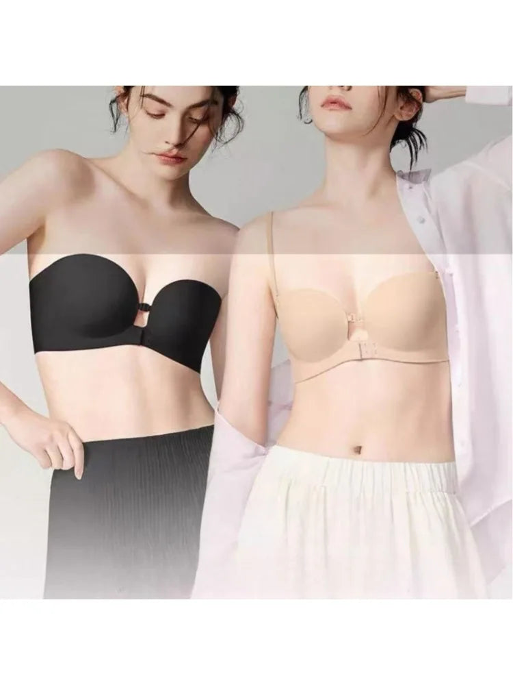 Seamless Push Up Strapless Bra for Women Adjustable Solid Color