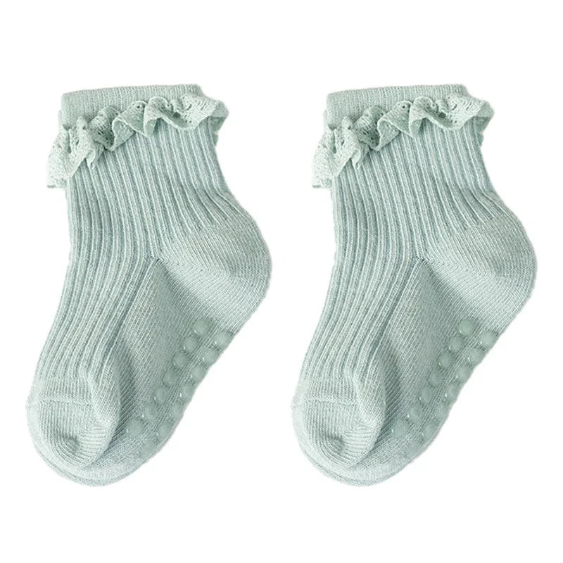 Cotton Lace Socks for Toddler Girls Non-slip Half Knee