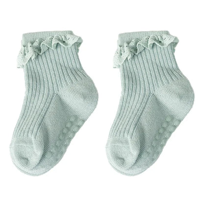 Cotton Lace Socks for Toddler Girls Non-slip Half Knee