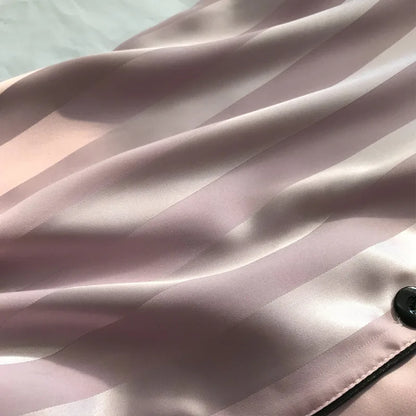 Ice Silk Women's Striped Pajamas Set Short Sleeve