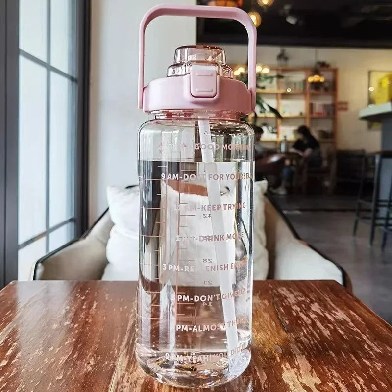 2 Liters Portable Plastic Travel Water Bottle with Straw