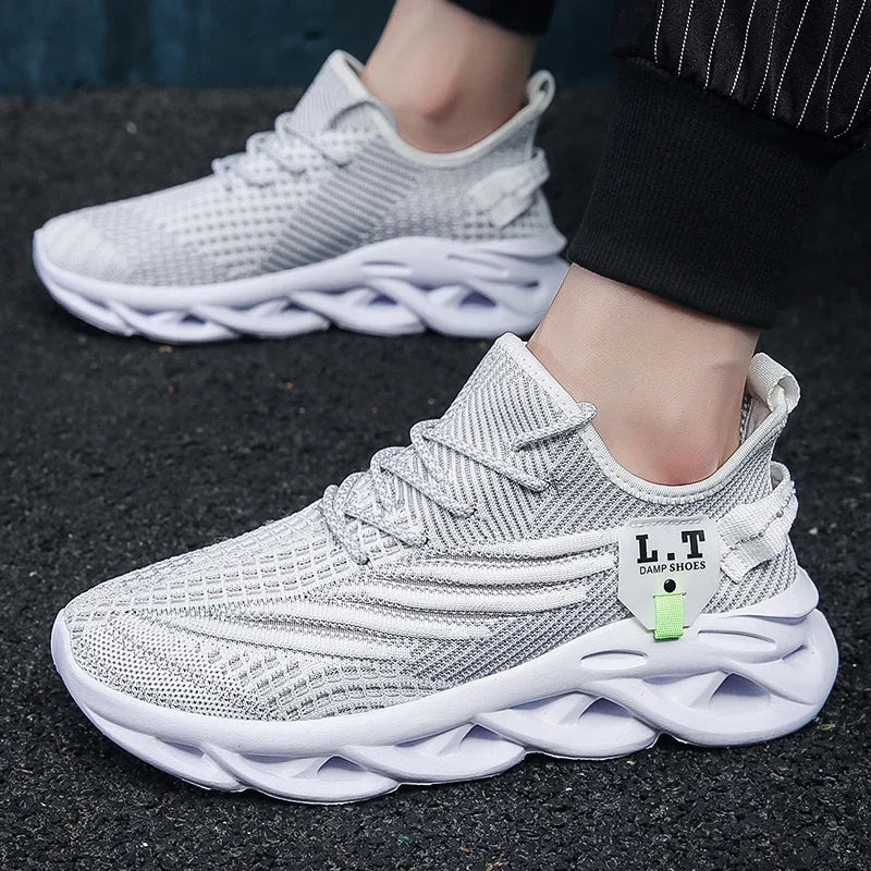 YRZL Men's Black Breathable Mesh Jogging Shoes