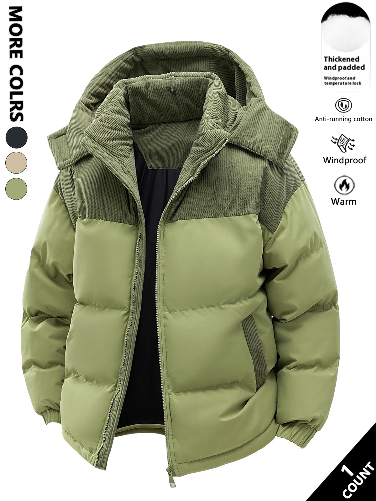 Men's Hooded Cotton Jacket, Windproof and Warm