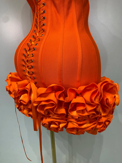 Women Strapless Backless Flower Embellished Mini Dress