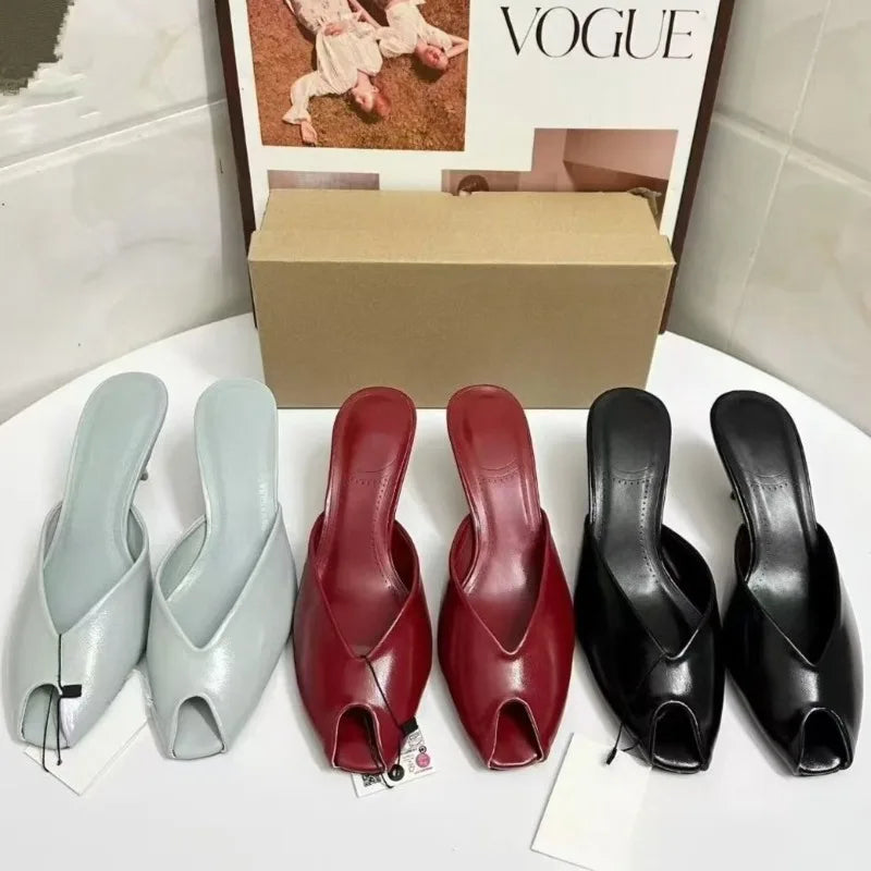 Peep Toe High Heeled Sandals Patent Leather Mules