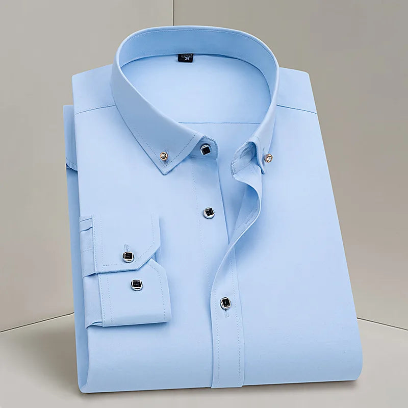 Men's Formal White Dress Shirt Long Sleeve Cotton Blend
