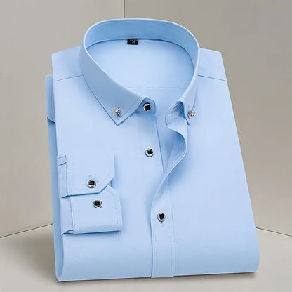 Men's Formal White Dress Shirt Long Sleeve Cotton Blend