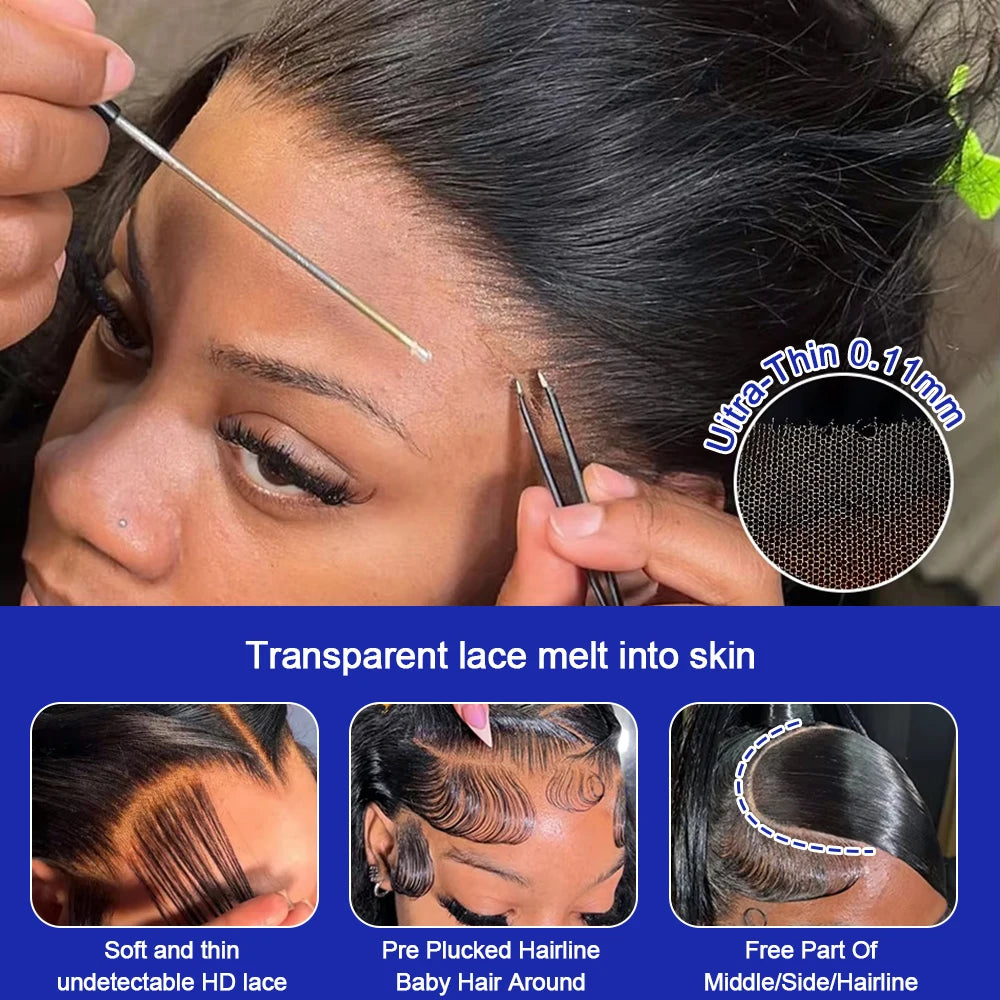 40 Inch Bone Straight Human Hair Wig Brazilian Lace Front Wig