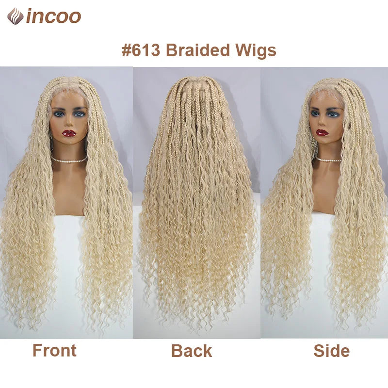 Boho Box Braided Curly Hair Full Lace Wig Burgundy