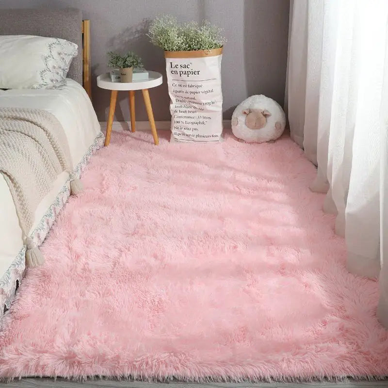 Pink Fluffy Polyester Carpet for Children's Room