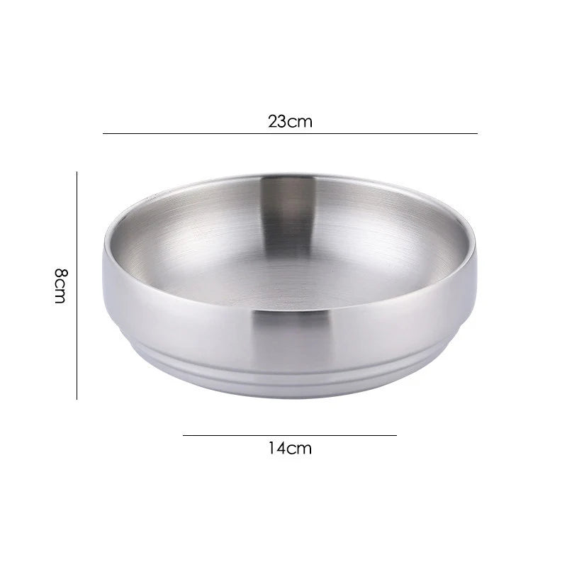 Stainless Steel Double Layer Cold Noodle Bowl Gold Silver