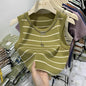 Striped Knit Sleeveless Waistcoat for Women