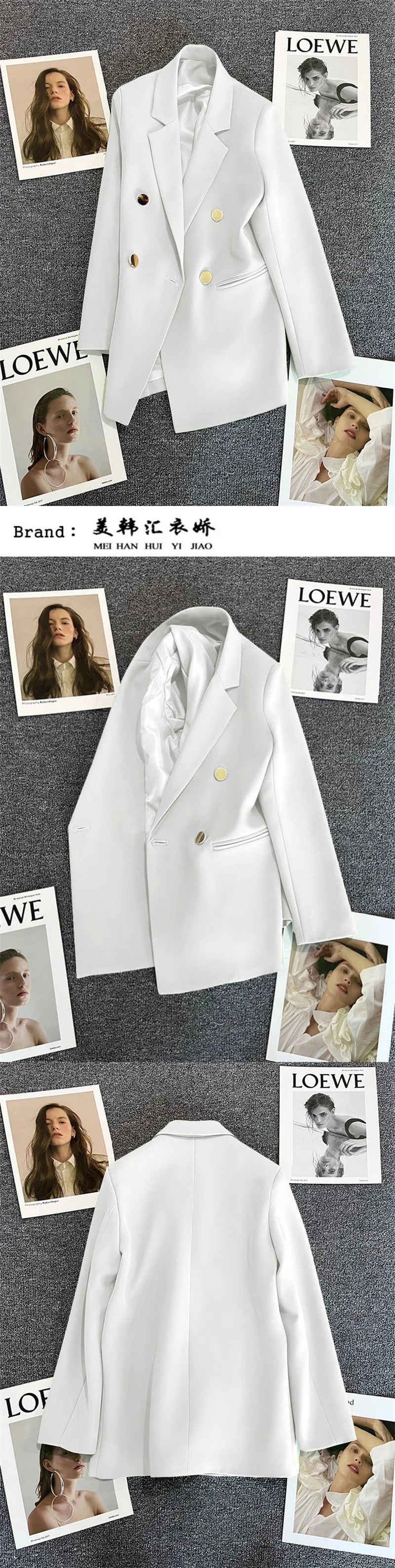 Women Double-Breasted Blazer Casual Suit Jacket