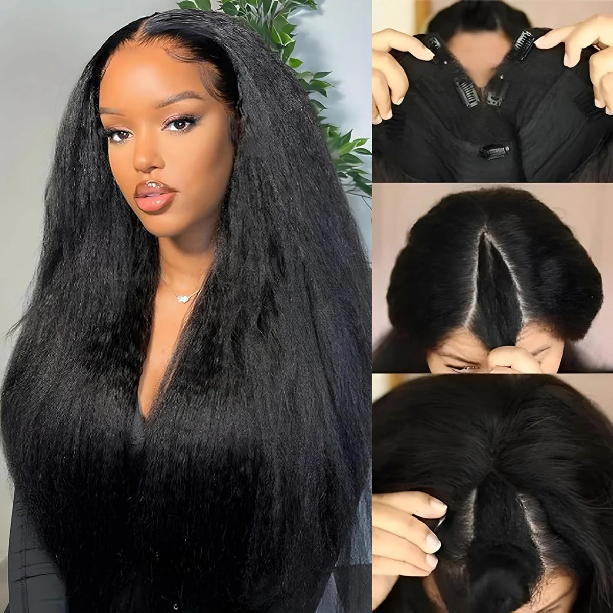 Kinky Straight V Part Wig 220% Density Human Hair