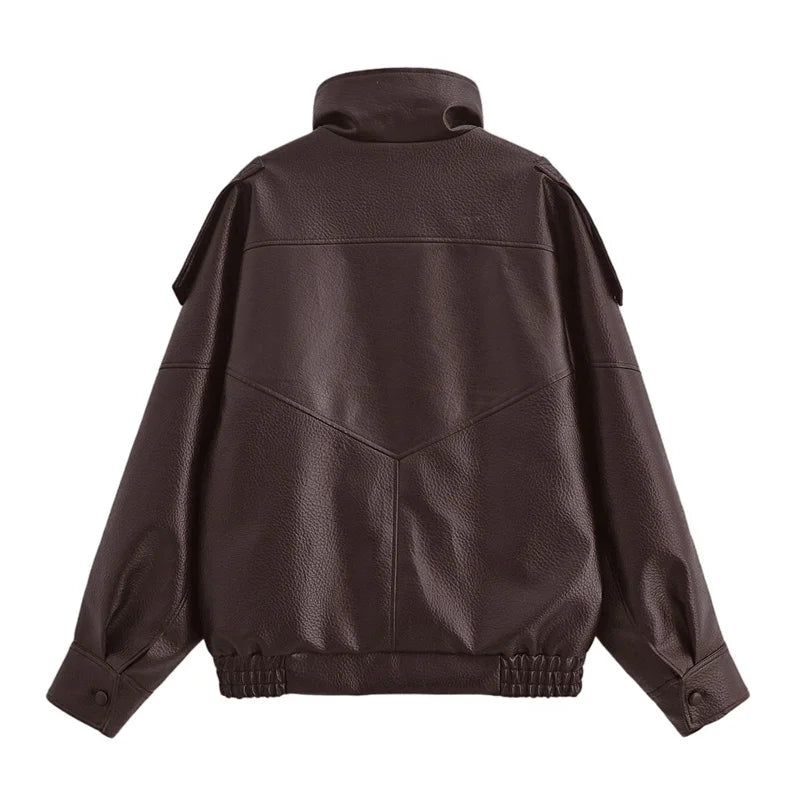 Black Long Sleeve Faux Leather Motorcycle Jacket