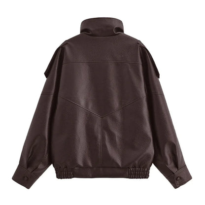 Black Long Sleeve Faux Leather Motorcycle Jacket