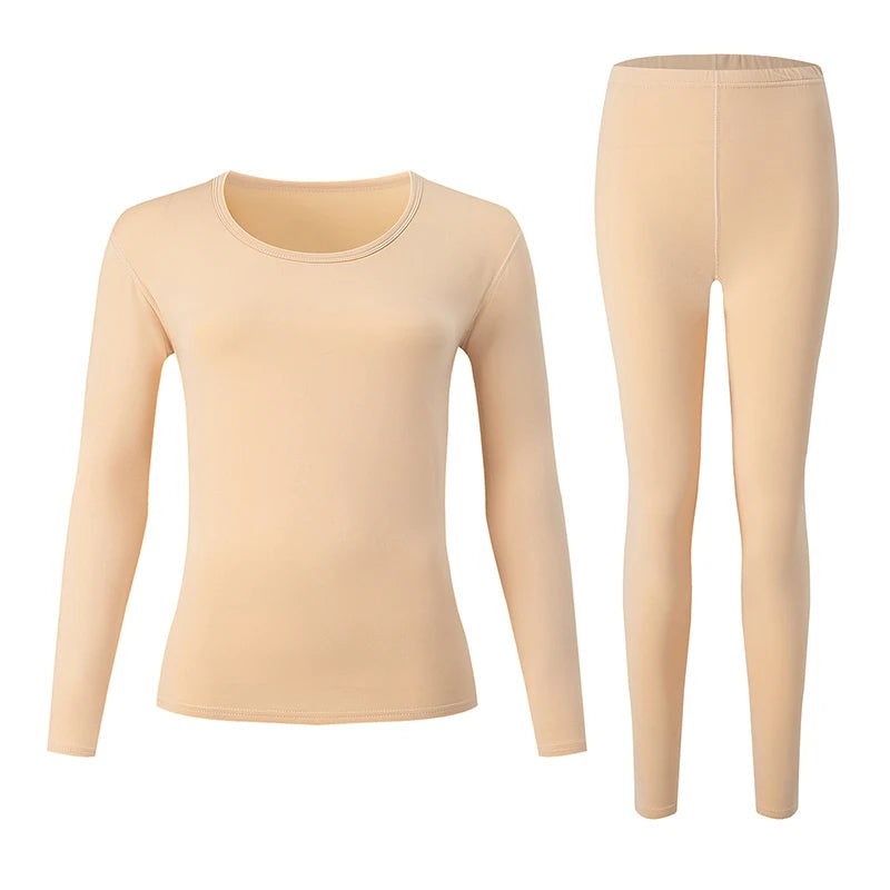 Women's Solid Color Round Neck Warm Suit