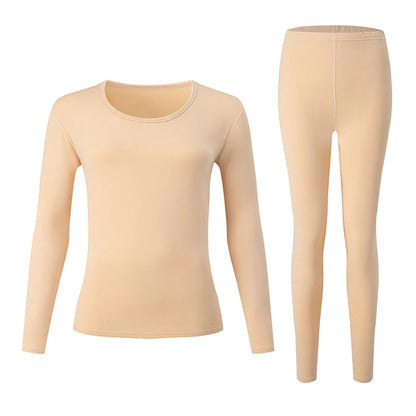 Women's Solid Color Round Neck Warm Suit