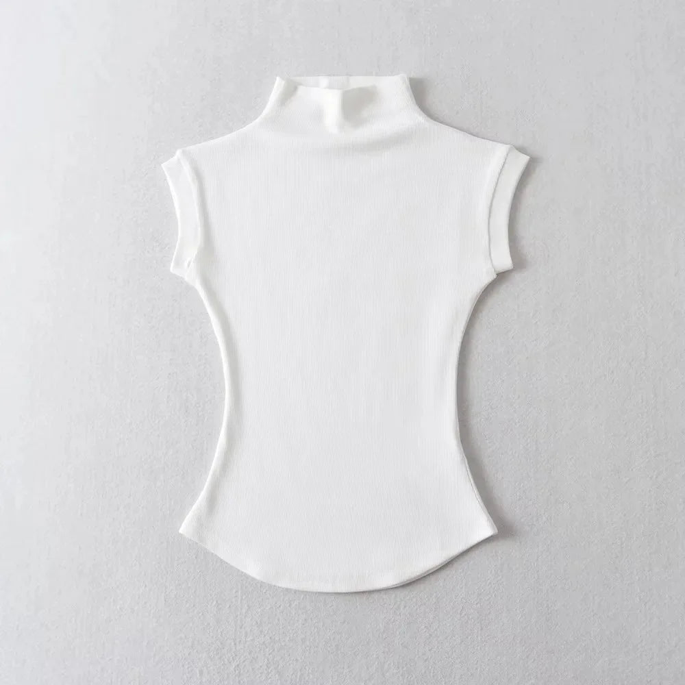 Women Summer Turtleneck Sleeveless Slim Fit Top