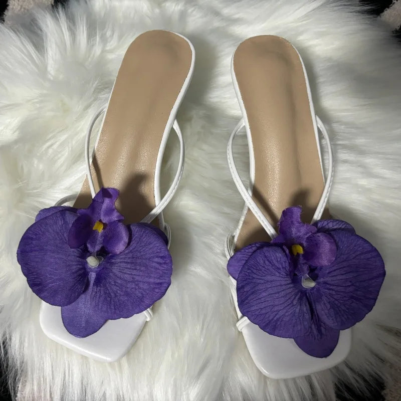 Orchid Flower High Heeled Slingback Shoes for Women