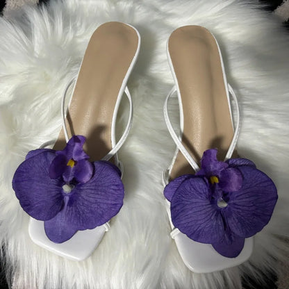 Orchid Flower High Heeled Slingback Shoes for Women