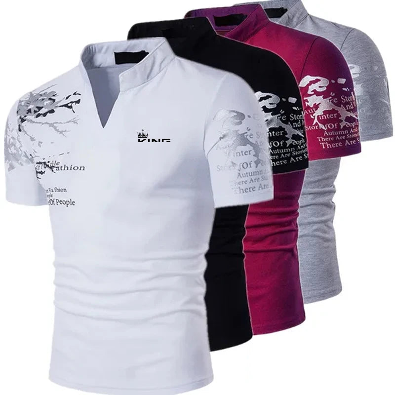 Men's Casual V Neck Polo Shirt in Polyester