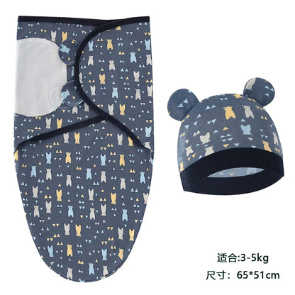 Cotton Cartoon Printed Baby Blanket Hat Set