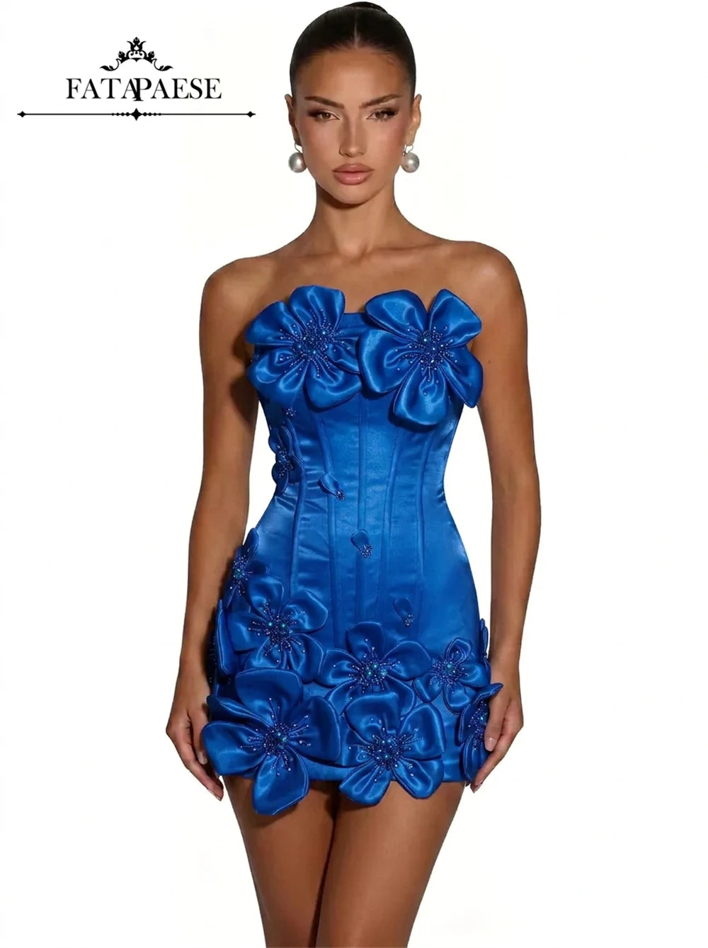 3D Floral Corset Mini Evening Dress with Rhinestones