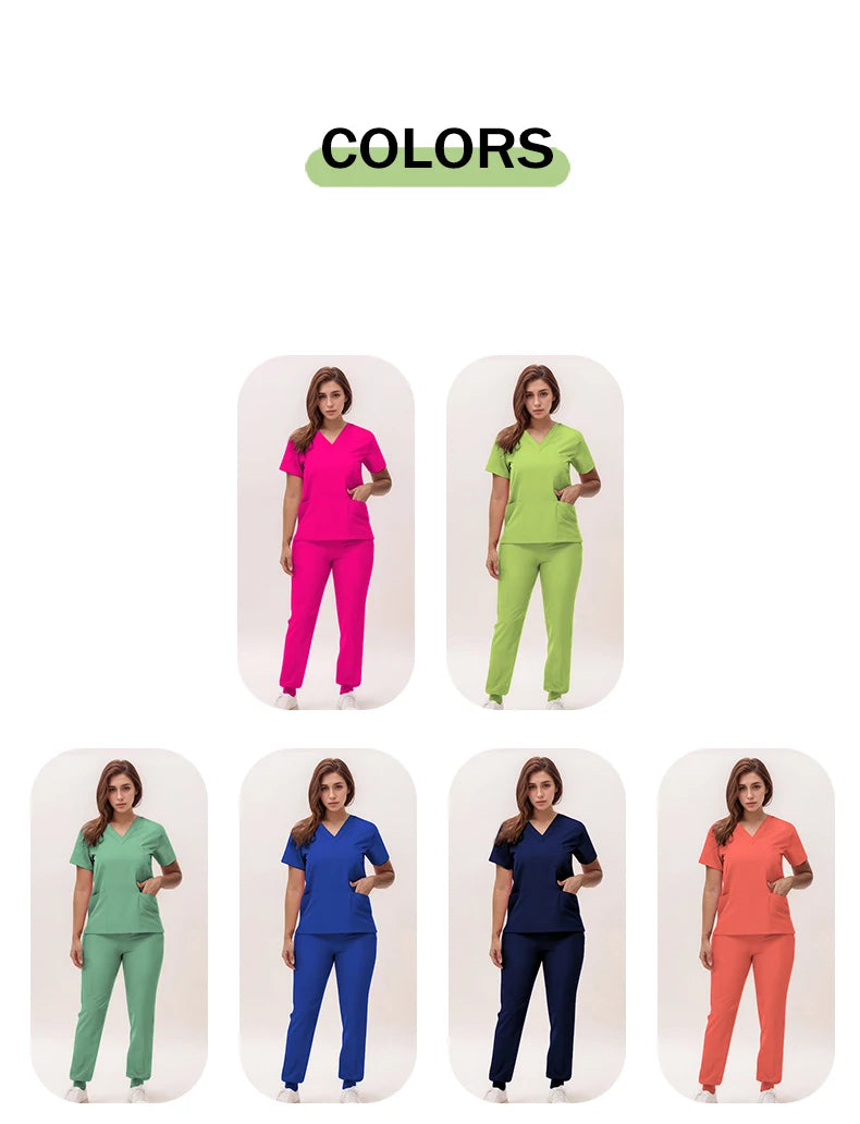 Stretchy V-Neck Nurse Scrub Set Jogger Pants