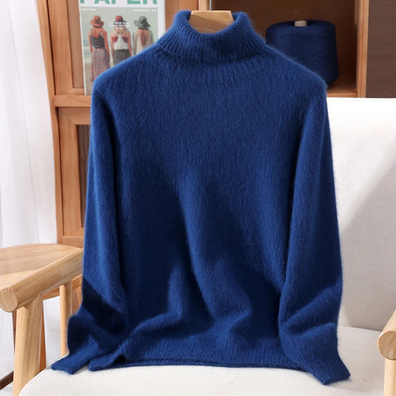 Mink Fur High Collar Pullover Sweater for Women