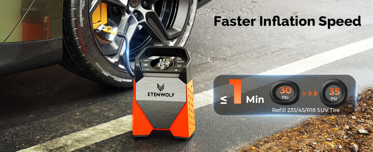 ETENWOLF ZEPHYR S3 Portable Tire Inflator 160 PSI