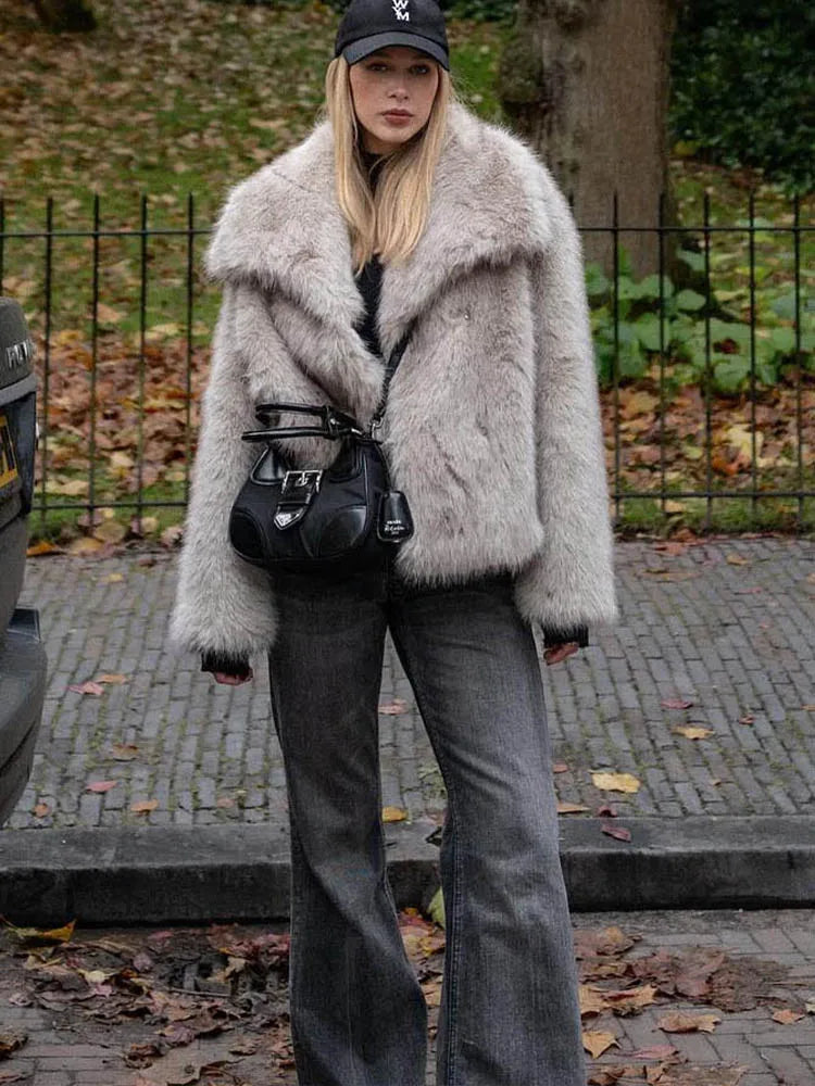 Cropped Faux Fur Jacket Coat for Women