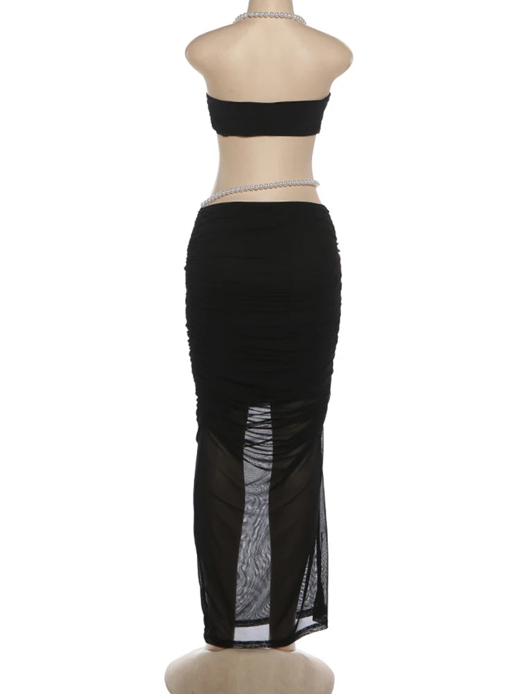Sexy Bead Patchwork 2-Piece Set Women Halter Bra and Bottom