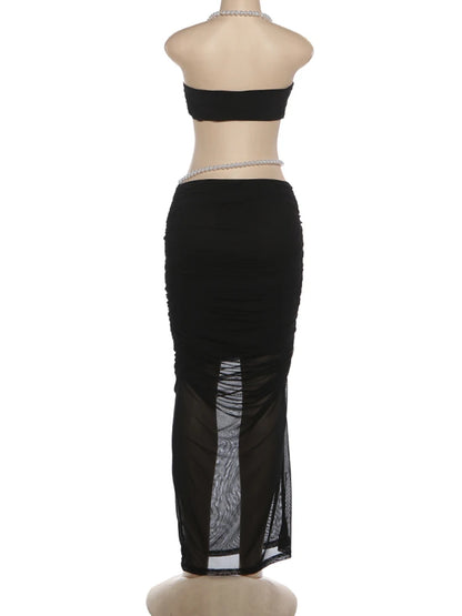 Sexy Bead Patchwork 2-Piece Set Women Halter Bra and Bottom