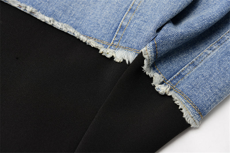 Women Vintage Denim Patchwork Blazer Coat