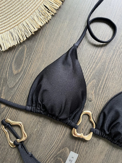 Halter Neck Micro Bikini Set Women Solid Swimwear
